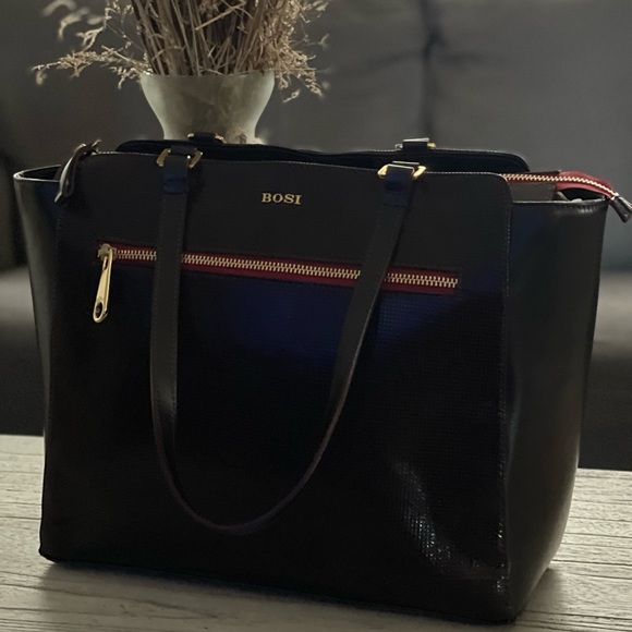 VTG BOSI Deep Burgandy/Merlot RedLEATHER Bottom Studs TOTE/SATCHEL/SHOULDER BAG - Picture 5 of 16